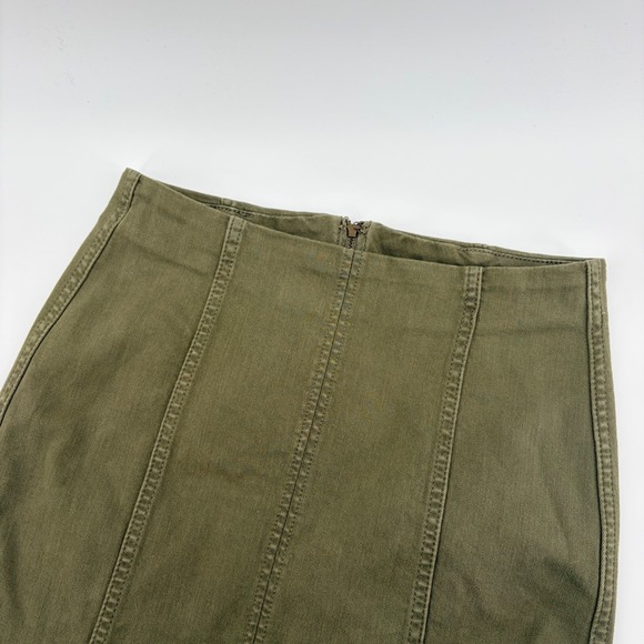 Free People Dresses & Skirts - Free People Olive Green Denim Mini Skirt High Waisted Seamed Back Zip Size 2